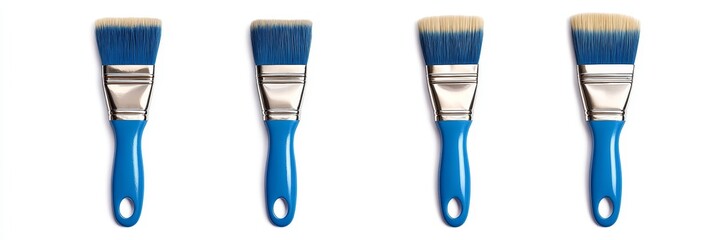 Wall Mural - Blue-handled paintbrush, isolated against a white background, ideal for artistic projects and creative endeavors, showcases craftsmanship and design.