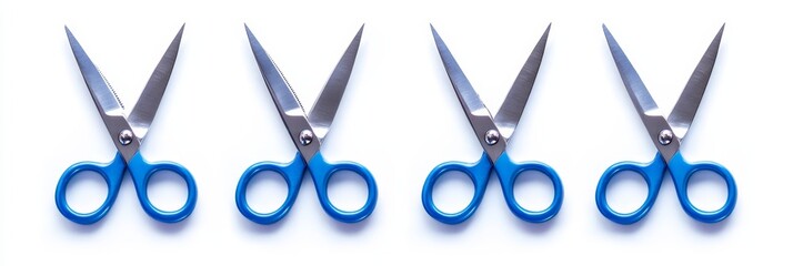 Wall Mural - Blue-handled scissors, sleek design, isolated on a white background, ideal for crafting, office use, or everyday cutting tasks.