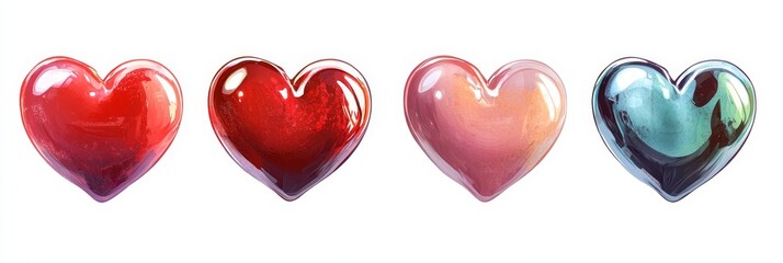 Wall Mural - Glossy Red Heart, vibrant and shiny, isolated on a clean white background, symbolizing love and affection in a striking design