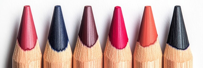 Wall Mural - Vibrant Colored Pencils Aligned on White Background, Perfect for Creative Projects and Artistic Expression