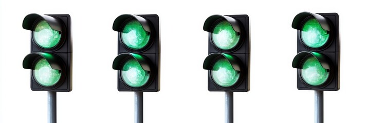 green traffic lights illuminated, signaling go, isolated on a clean background, emphasizing urban mo