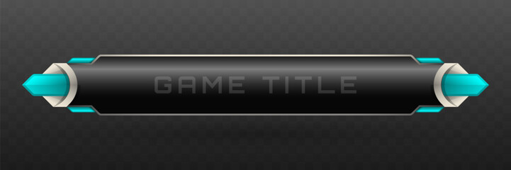 Wall Mural - Game Title Lower Third Banner in Metallic black, Silver and Aqua Blue Color Theme for Game UI Designs