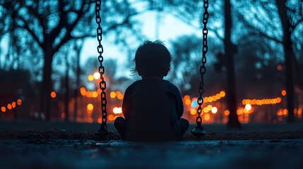 Silhouette of a Child Merging with a Playground: A Playful Composition of Childhood and Fun