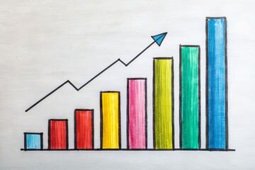 A playful doodle-style bar graph illustrating growth, success, and progress in business, finance, and personal development themes through vibrant  art and engaging visuals.