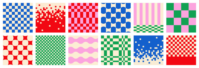 big set of abstract modern seamless multicolored checkered, vertical and horizontal striped patterns