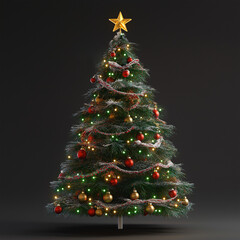 Wall Mural - beautiful christmas tree, full length image, decorated with ornament, balls and small lightings