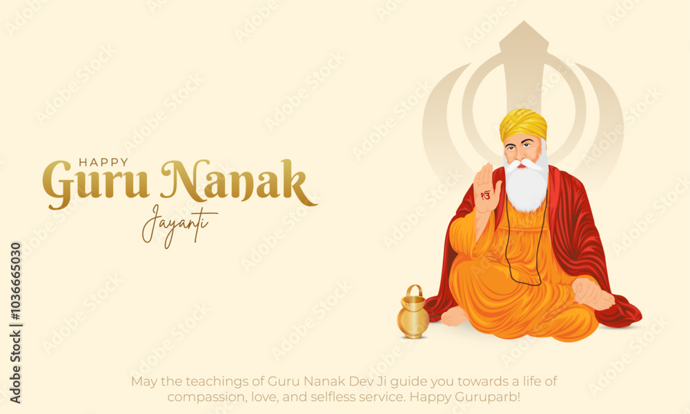 Happy Guru Nanak Jayanti Banner and Greeting Card. Celebrating Birthday ...