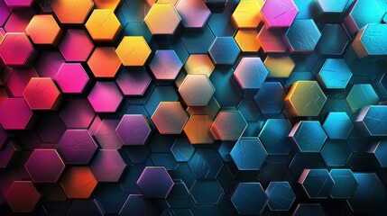 This image showcases a vibrant, modern design featuring hexagonal patterns with colorful textures and a digital touch, ideal for abstract art lovers.