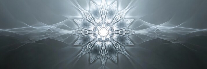 Wall Mural - Intricate geometric shapes create beautiful, symmetrical snowflake patterns on a tranquil backdrop, emphasizing their delicate design. Generative AI