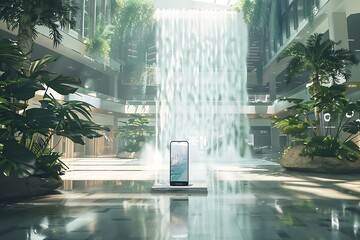 Realistic POV capture showing a hand holding a mobile phone with a blank white screen open to a messaging app interface Stock Photo with copy space
