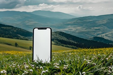 realistic pov capture showing a hand holding a mobile phone with a blank white screen open to a mess