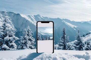 Realistic POV capture showing a hand holding a mobile phone with a blank white screen open to a messaging app interface Stock Photo with copy space
