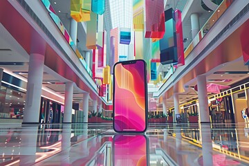 Realistic POV capture showing a hand holding a mobile phone with a blank white screen open to a messaging app interface Stock Photo with copy space
