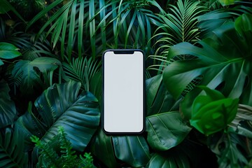 Realistic POV capture showing a hand holding a mobile phone with a blank white screen open to a messaging app interface Stock Photo with copy space
