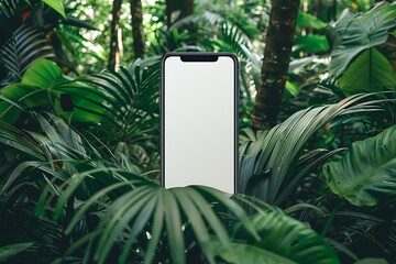 Realistic POV capture showing a hand holding a mobile phone with a blank white screen open to a messaging app interface Stock Photo with copy space
