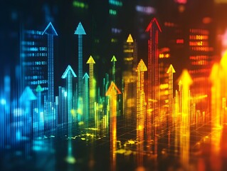 Vibrant Arrow and Market Collage for Business Economy and Inflation Strategies