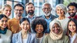 © Nadiia - Diverse group of professionals smiling together in a modern office setting. The team represents various ages, ethnicities, and backgrounds, showcasing unity, inclusivity, and teamwork