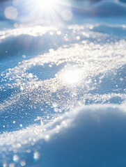 Aufkleber - Delicate snow textures glisten in the sunlight, highlighting the beauty of a tranquil winter landscape at dawn. Generative AI