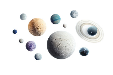 Wall Mural - artistic representation of saturn's moons orbiting in space, isolated on a transparent background fo