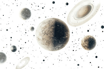 Wall Mural - detailed illustration of saturn's moons orbiting in space on a clean transparent background for scie