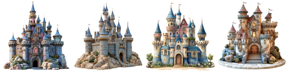 Storybook castle - Imaginative representation of a castle found in children's stories Isolated on Clear White Background Highly Detailed 