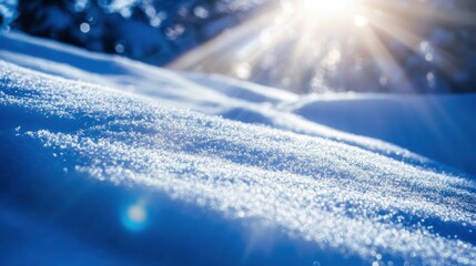 Aufkleber - The sunlight reflects off smooth, sparkling snow textures, capturing the tranquil essence of winter in a mountainous setting. Generative AI