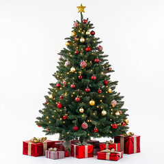 Wall Mural - christmas tree with gifts and star isolated on white background
