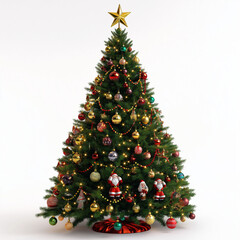 Wall Mural - christmas tree decorated with ornaments and festive lights isolated on white