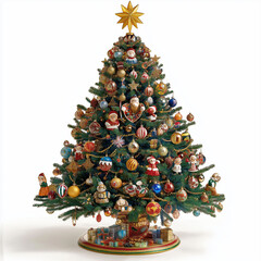 Wall Mural - christmas tree decorated with ornaments and festive lights isolated on white. festive christmas tree