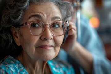 ENT doctor checking ear with otoscope of woman patient, Generative AI