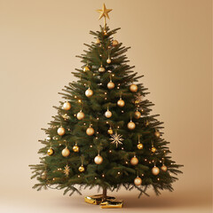 Wall Mural - christmas tree decorated with ornaments and festive lights isolated