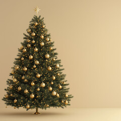 Wall Mural - christmas tree decorated with ornaments and festive lights isolated