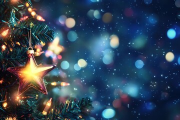Aufkleber - Twinkling Christmas lights brighten the dark sky, creating a magical holiday ambiance filled with joy and celebration. Generative AI