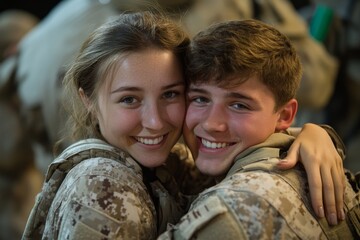 Military mom having an emotional reunion with her son, Generative AI