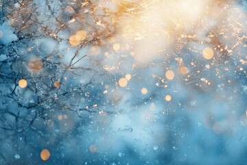 Aufkleber - Delicate snowflakes create a mesmerizing texture as they swirl, reflecting soft light from the winter sun in a tranquil setting. Generative AI