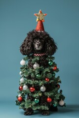 adorable poodle dressed as christmas tree