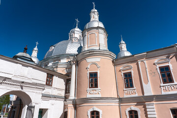 Towers of the Resurrection Cathedral. View from the inner courtyard of the Vologda Kremlin.