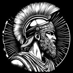 Canvas Print - Black and white illustration of a Roman soldier with a helmet.