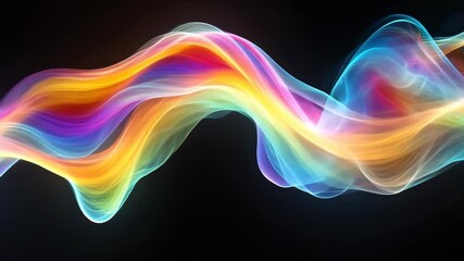 Wall Mural - A colorful, glowing wave flows across a black background