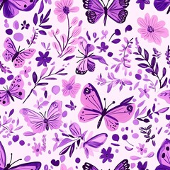 Wall Mural - **pattern, purple, pink, florals, butterflies --tile 