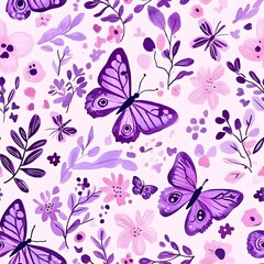 Sticker - **pattern, purple, pink, florals, butterflies --tile 