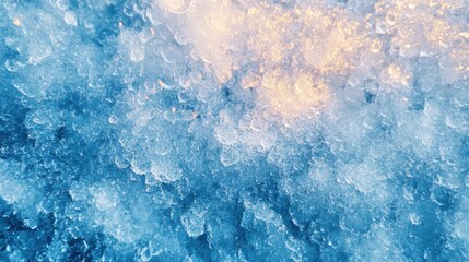 The close-up showcases intricate snow textures, highlighting beautiful icy details under soft sunlight, creating a stunning winter display. Generative AI