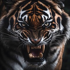 Canvas Print - Fierce Tiger Baring its Teeth Primed to Attack with Intense Primal Energy