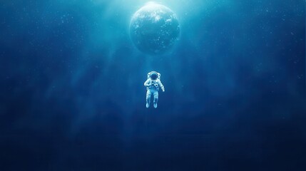 Canvas Print - Astronaut Floating In Space Towards Earth.