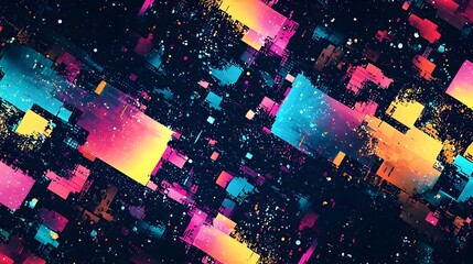 Poster - Vibrant Digital Abstract Glitch Pattern in Neon Gradient Colors