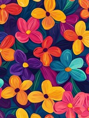 Sticker - Vibrant Digital Pattern with Stylized Floral Motifs in Bold  Colorful Blooms for Modern Decor and Design