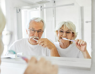 Wall Mural - woman tooth bathroom toothbrush hygiene senior morning routine brushing toothpaste care dental elder