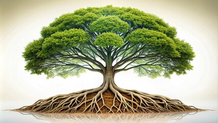 Close-up of tree roots isolated on white background, concept of tree of life
