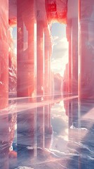 Wall Mural - pink columns architecture - abstract 3d rendering