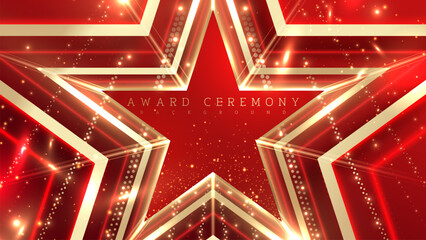 Wall Mural - red background with golden star frame decorated with sparkling light effect, elegant awards ceremony